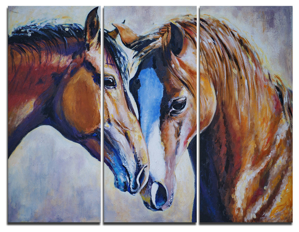 "Brown Amorous Horses" Canvas Print, 3 Panels, 36"x28"
