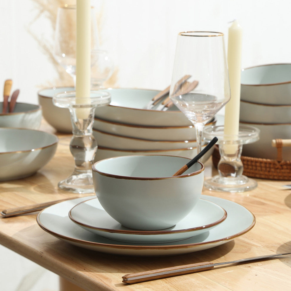 Stone Lain Brasa Stoneware 16 Piece Dinnerware Set, Light Green
