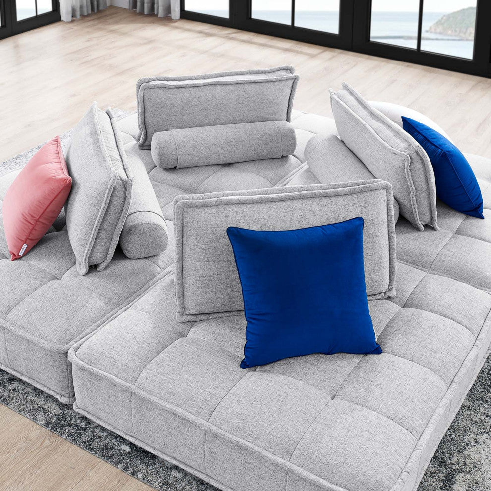 Saunter Tufted Fabric Fabric 4-Piece Sectional Sofa Light Gray