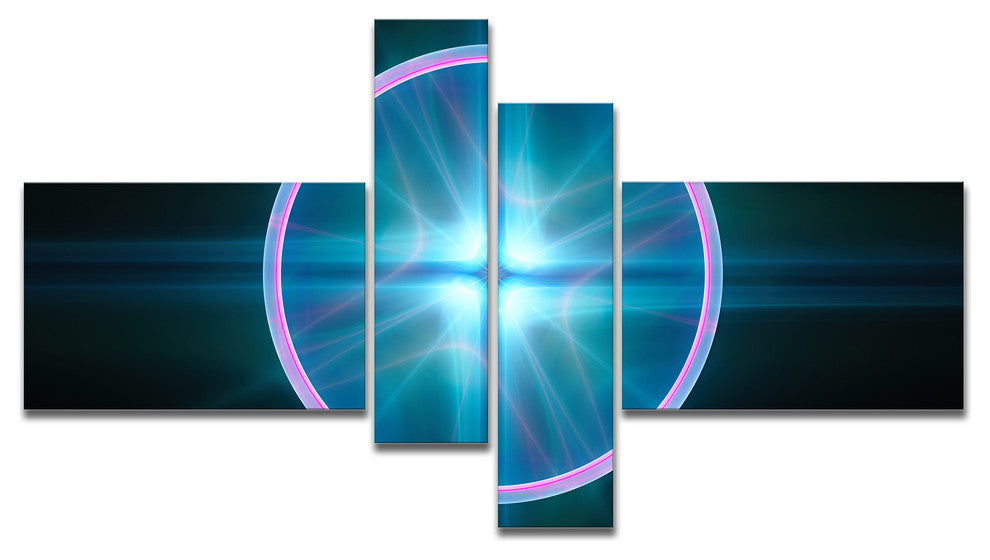 Blue Sphere of Cosmic Mind, Abstract Canvas Art Print, 60"x32", 4 panels