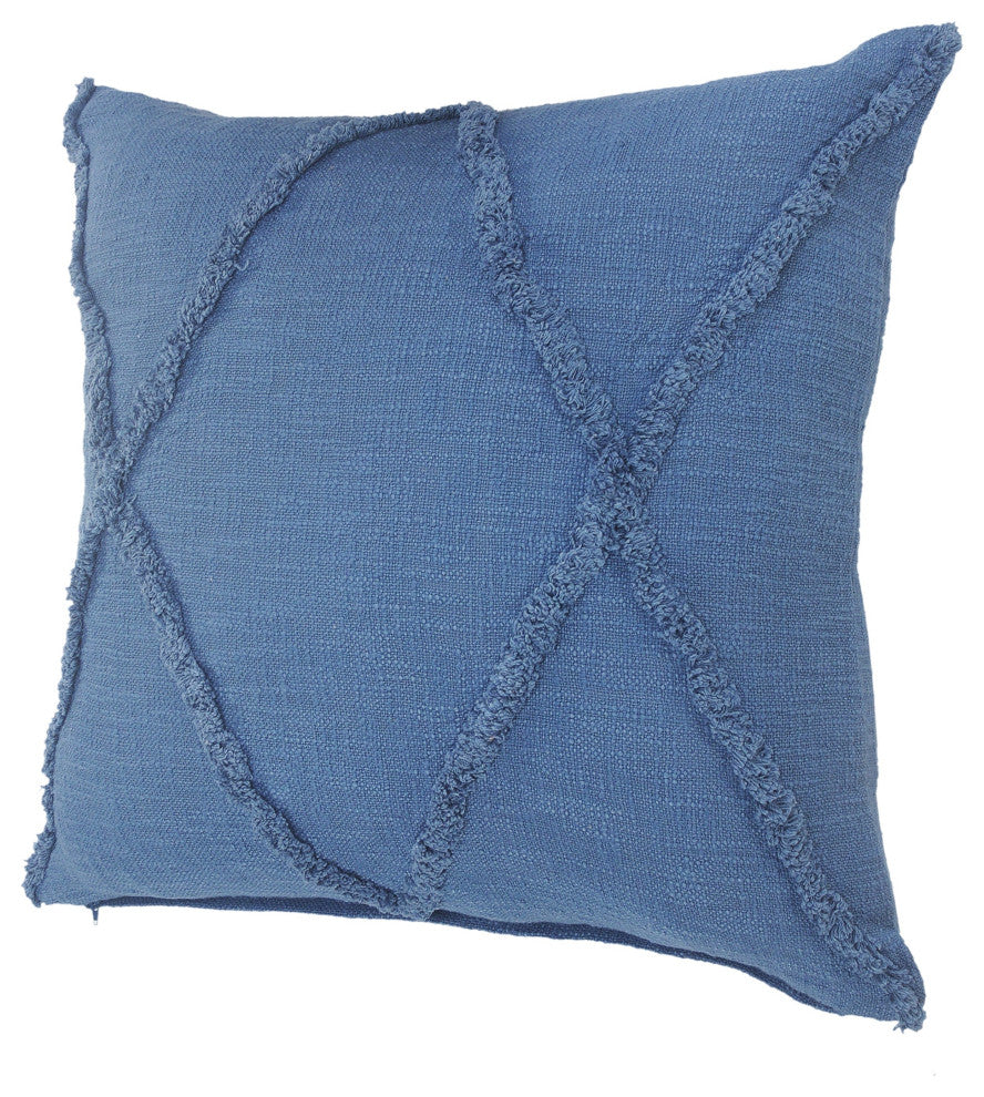 Boho Diamond Tufted Cotton Throw Pillow, Cobalt Blue, 18" X 18"