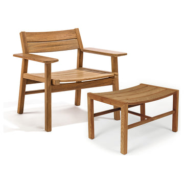 Djuro Lounge Chair and Stool, Teak, 2-Piece Set