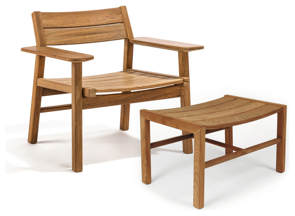 Djuro Lounge Chair and Stool, Teak, 2-Piece Set