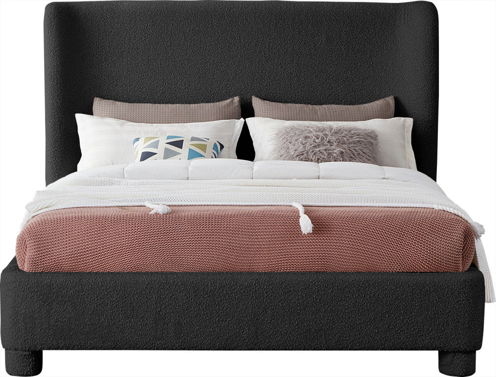 Penny Bed, Black, Queen, Boucle Fabric
