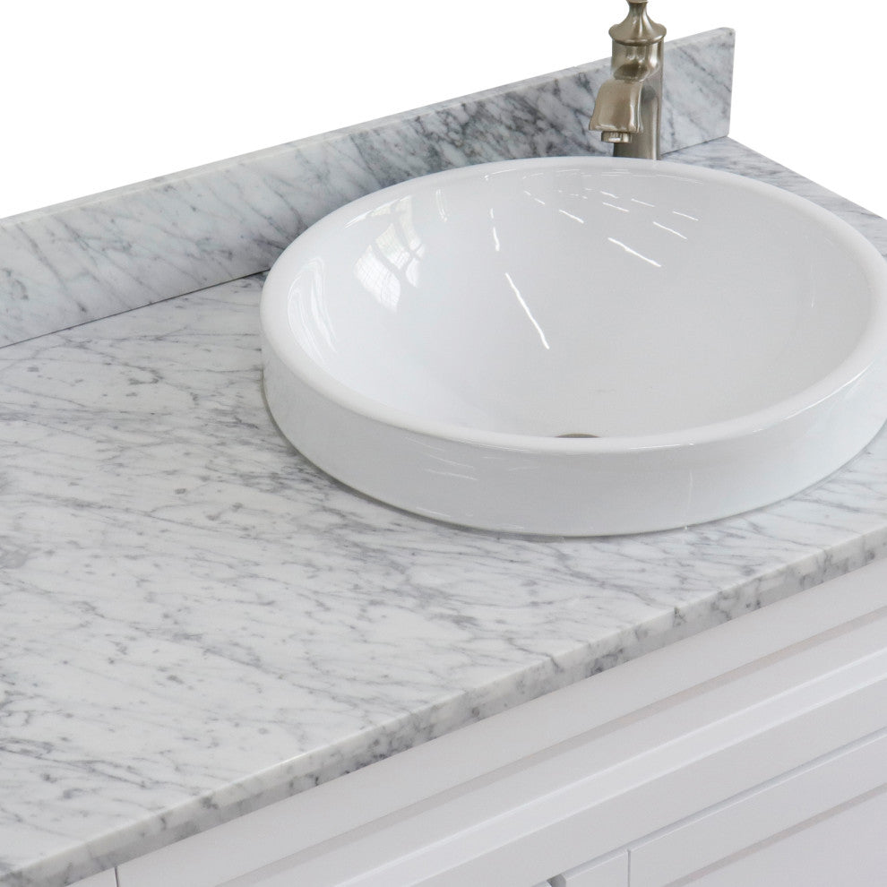 37" Single Sink Vanity, White Finish Top With White Carrara Marble