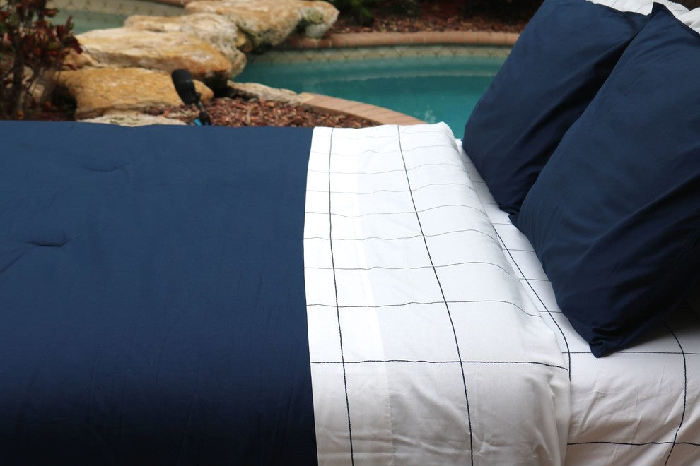 Solid Matte Sateen Comforter Set, Navy, Twin, Twin XL