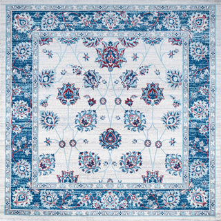 Modern Persian Moroccan Blue/Ivory/Red 6' Square Area Rug