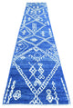 Blue, Wool Hand Knotted, Boujaad Moroccan Berber Design Runner Rug, 2'8"x15'4"