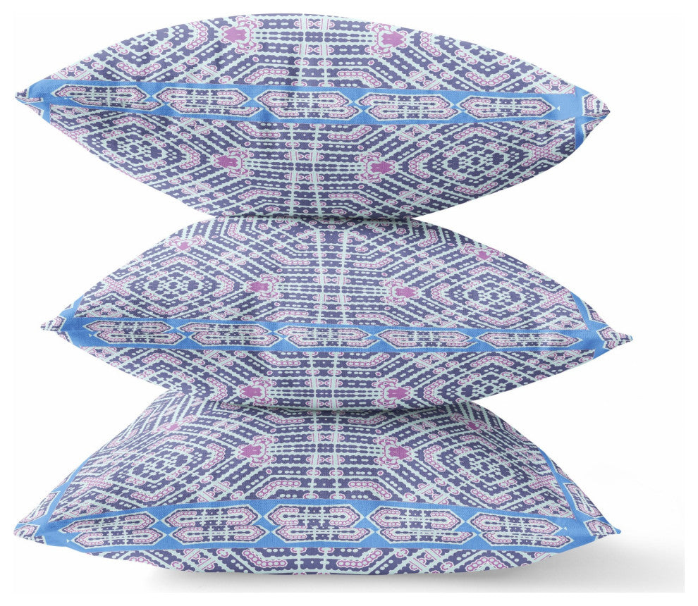 28 Lilac Blue Geostar Indoor Outdoor Throw Pillow