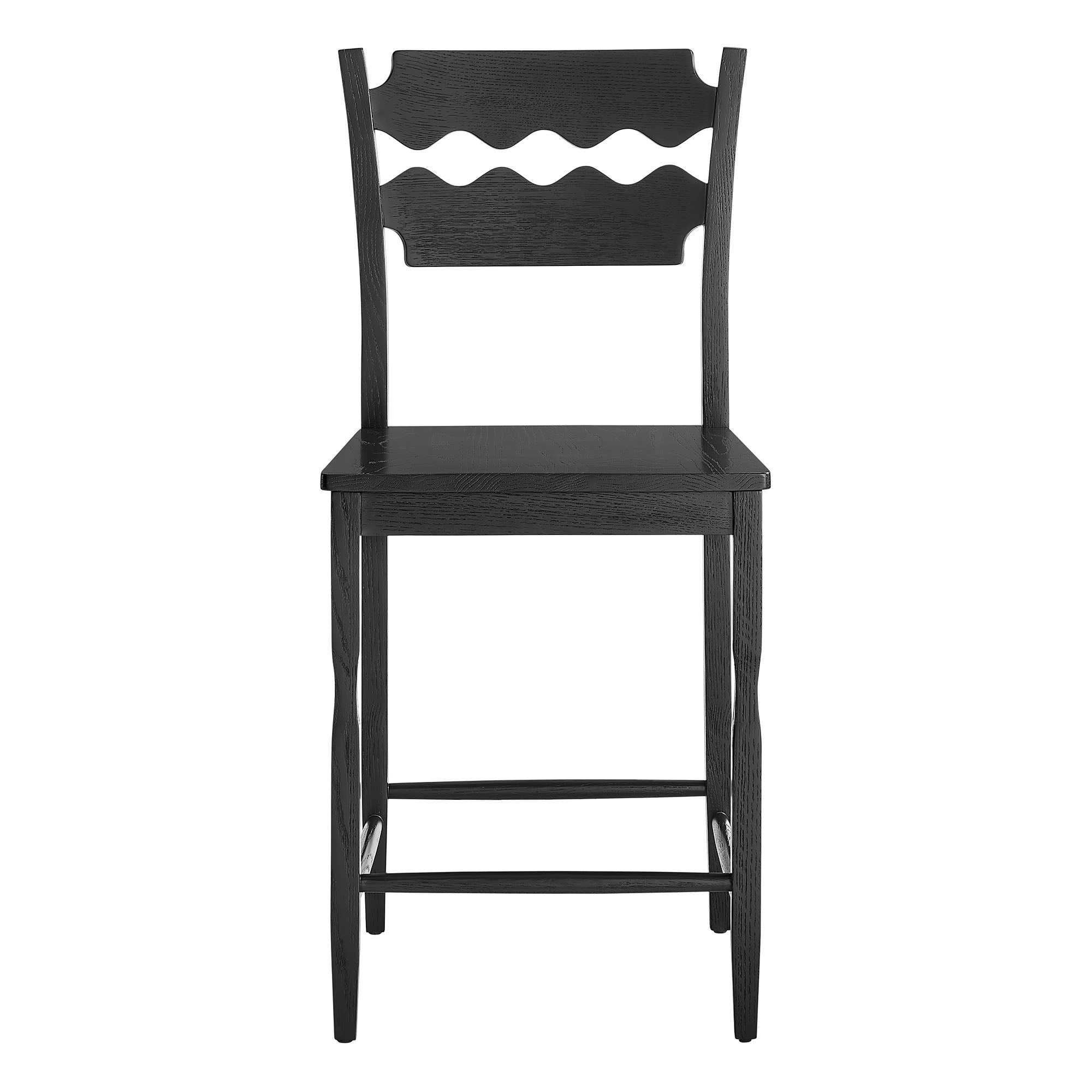 Jax Oak Wood Counter Stool With Wavy Razor Back, Black