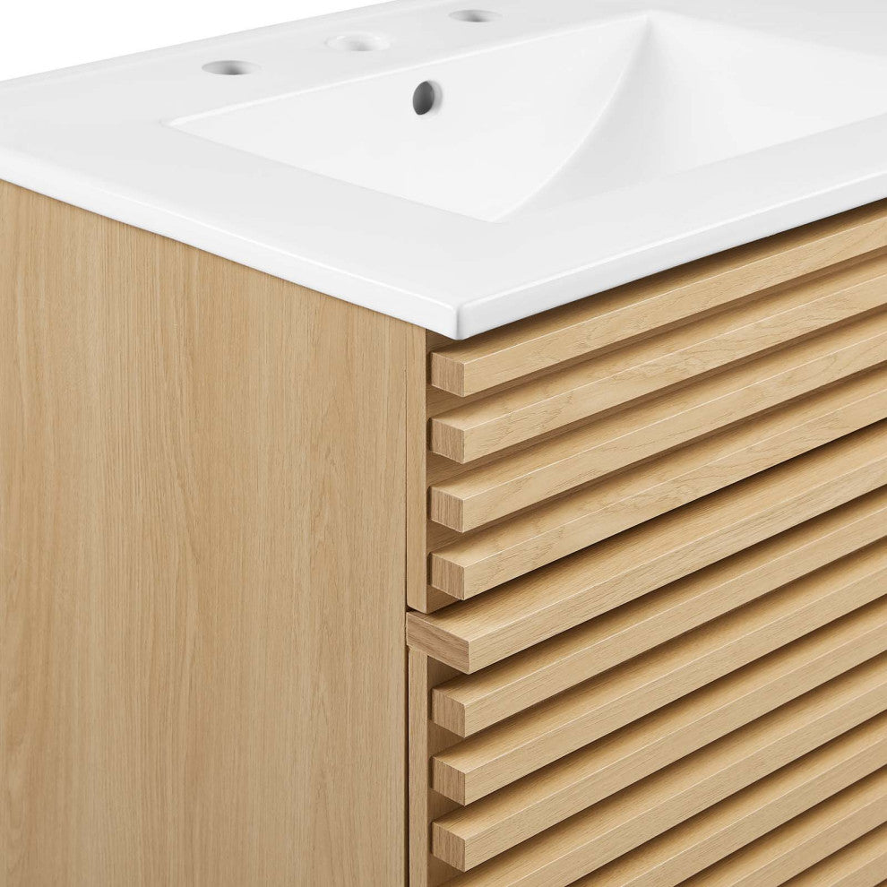 Render 48" Double Sink Bathroom Vanity, Oak White