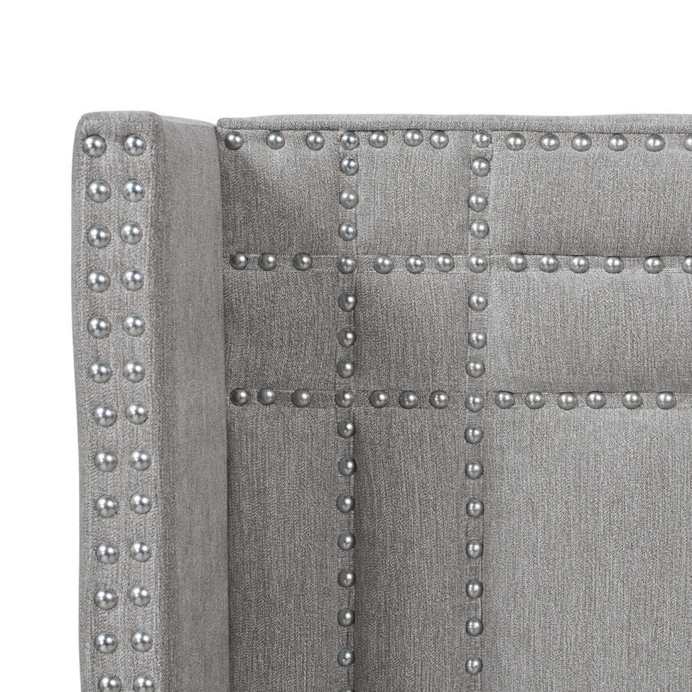 Elle Wingback Upholstered Panel Bed, Silver Gray Polyester, King
