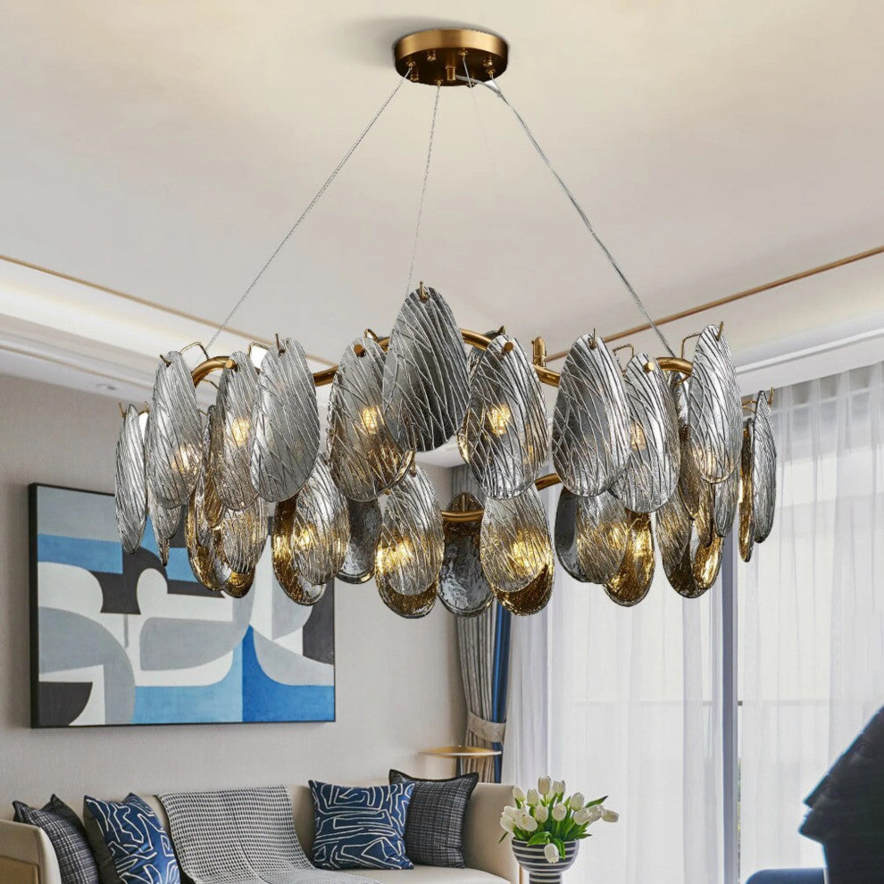 Zafferana Etnea | Round Smoke Gray Crystal Chandelier for Bedroom, White, 17"