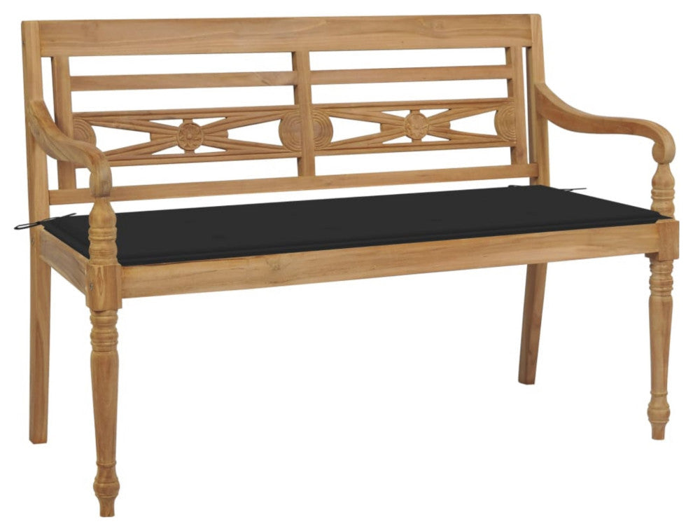 vidaXL Batavia Bench With Black Cushion 44.1" Solid Teak Wood
