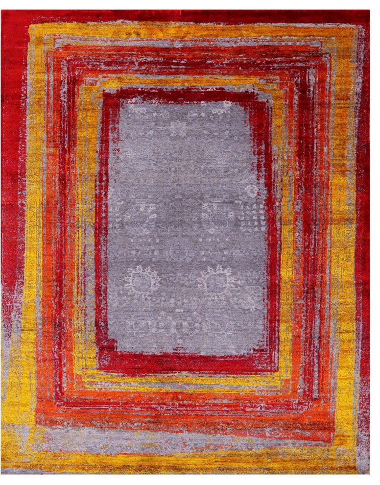 8' 1" X 10' 0" Contemporary Hand Knotted Wool & Silk Rug - Q13083
