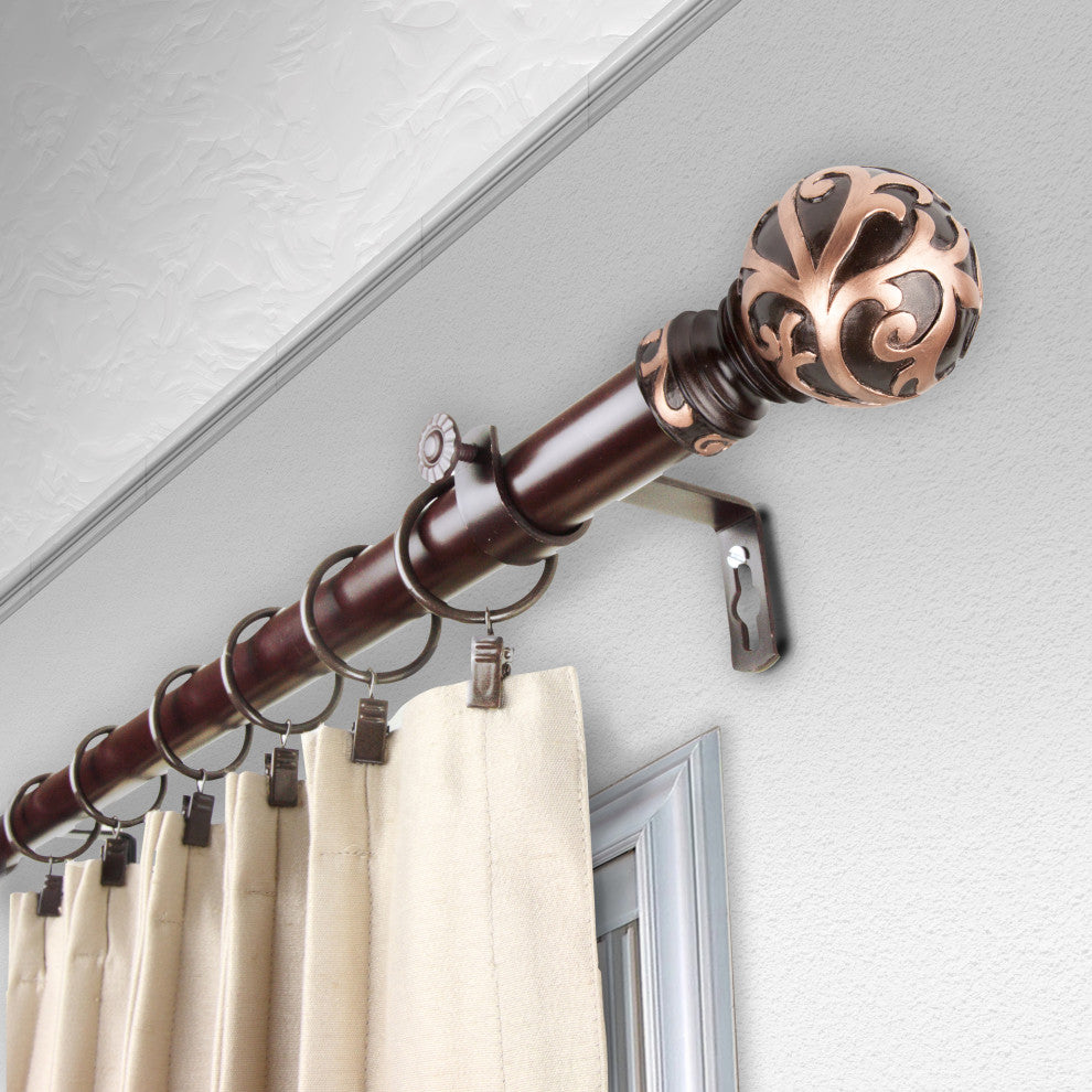 Swirl 1" Curtain Rod, Black, Bronze, 160"-240"