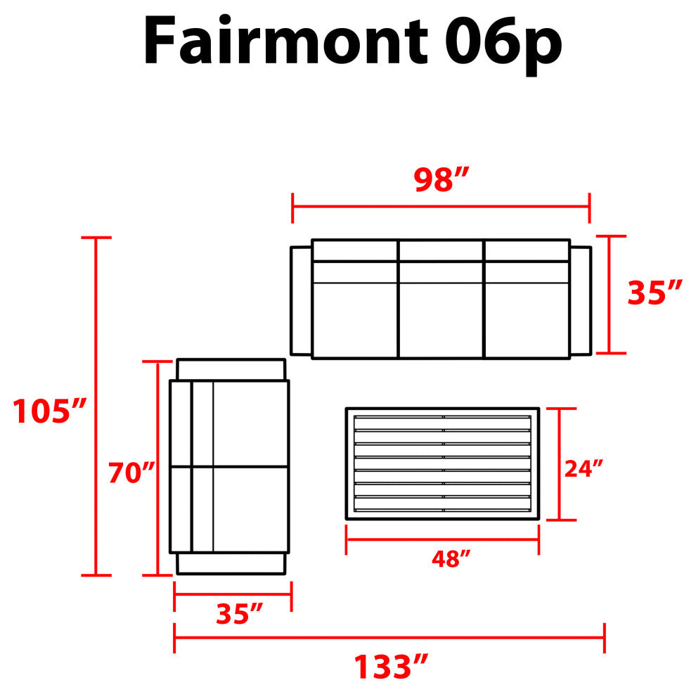 Fairmont 6 Piece Outdoor Wicker Patio Furniture Set 06p
