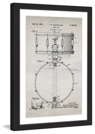 "Snare Drum 1939 Old Paper" Framed Painting Print
