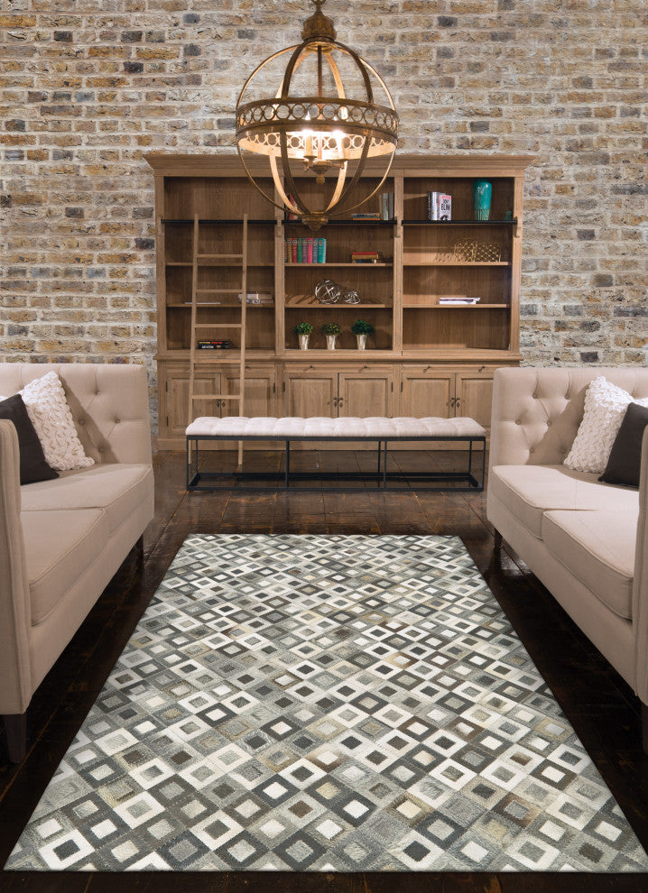 Weave & Wander Zenna Mosaic Leather Cowhide Rug, Gray/Taupe, 2'x3'