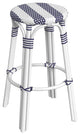 Tobias Round Rattan 30" Bar Stool, White and Navy Stripe