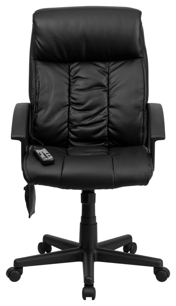 Ergonomic Massaging Black Leather Executive Office Chair, Side Remote Pocket