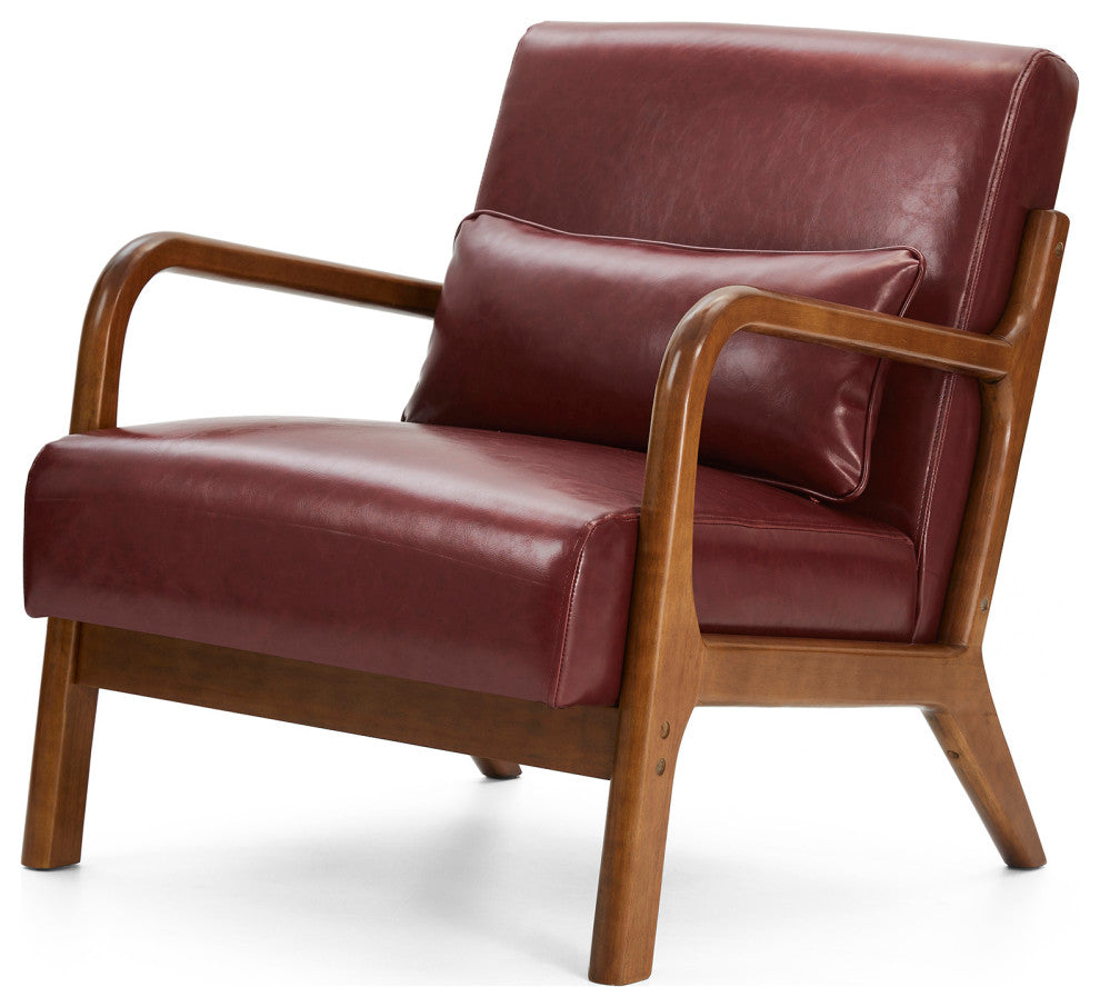 Mid-Century Modern Leatherette Accent Armchair, Set of 2, Burgundy