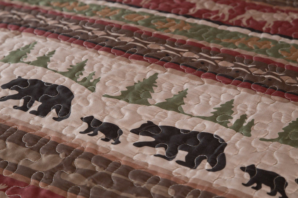 Cabin and Lodge Stripe Rustic Quilt Set, King