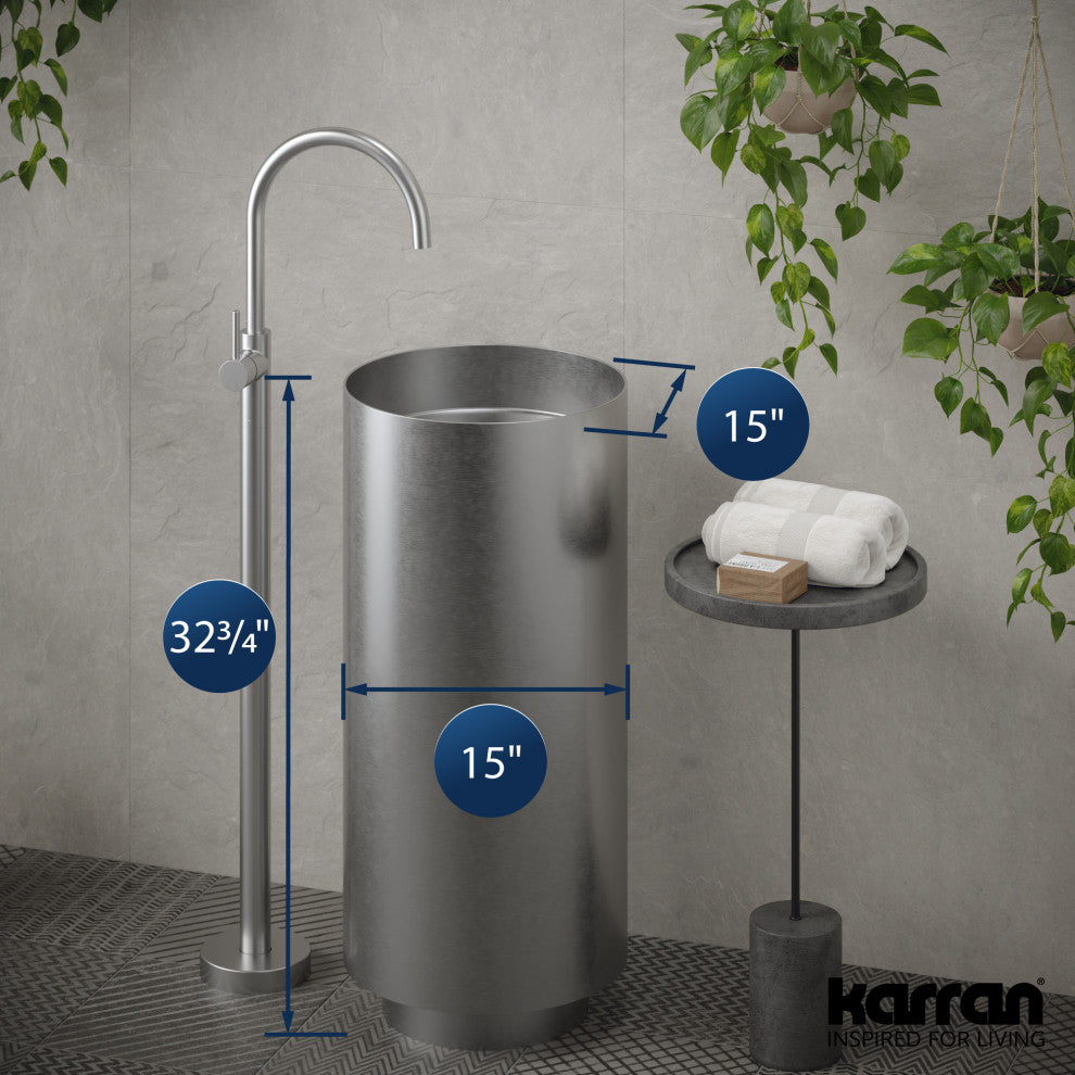 Karran Cinox Stainless Steel Round Pedestal Sink, Stainless Steel