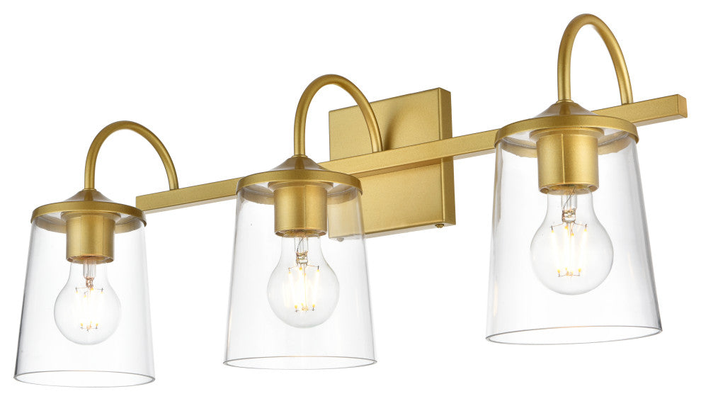 3 Light Brass And Clear Bath Sconce