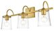 3 Light Brass And Clear Bath Sconce
