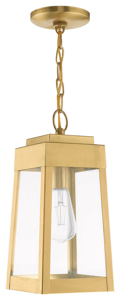 Livex Lighting Satin Brass 1-Light Outdoor Pendant Lantern