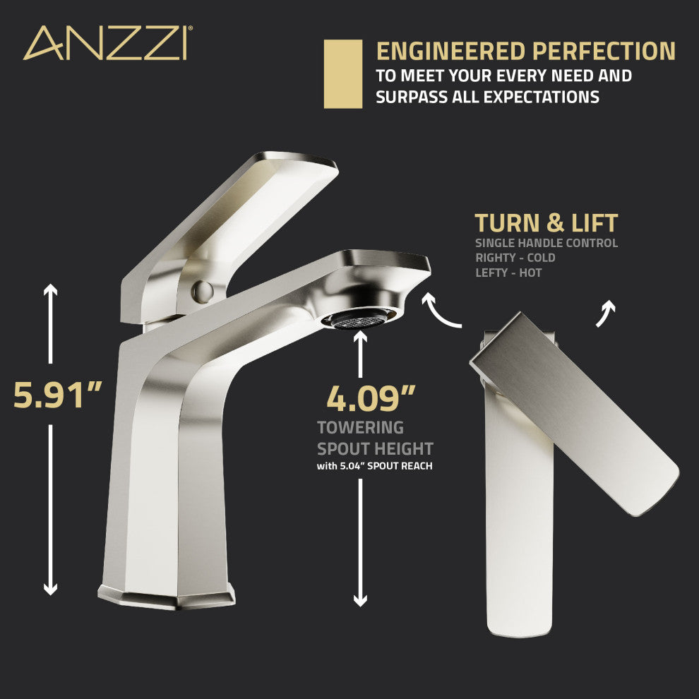 1-Handle Bathroom Faucet, Brushed Nickel