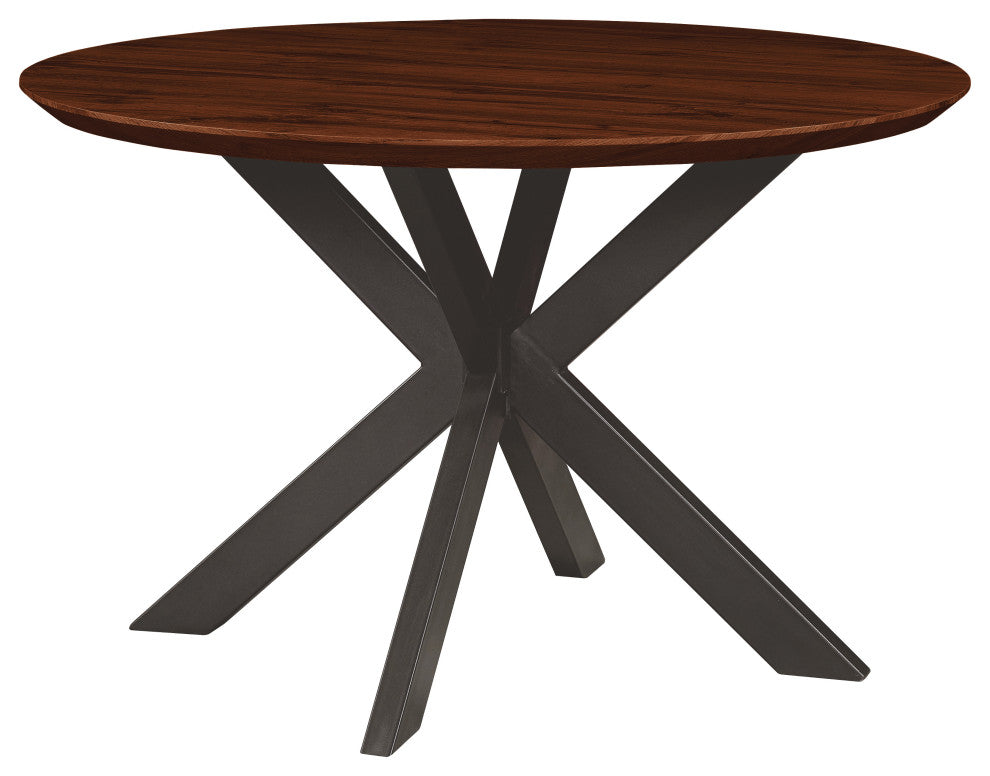 LeisureMod RTX47DW Ravenna 47" Round Wood Dark Walnut Dining Table Metal Base