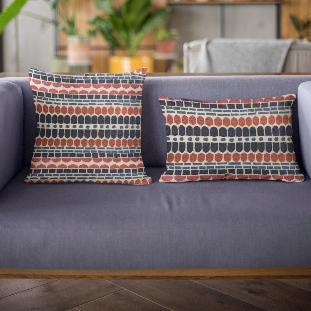 Plutus Red Blue Harmony Border Luxury Throw Pillow, 12"x20"