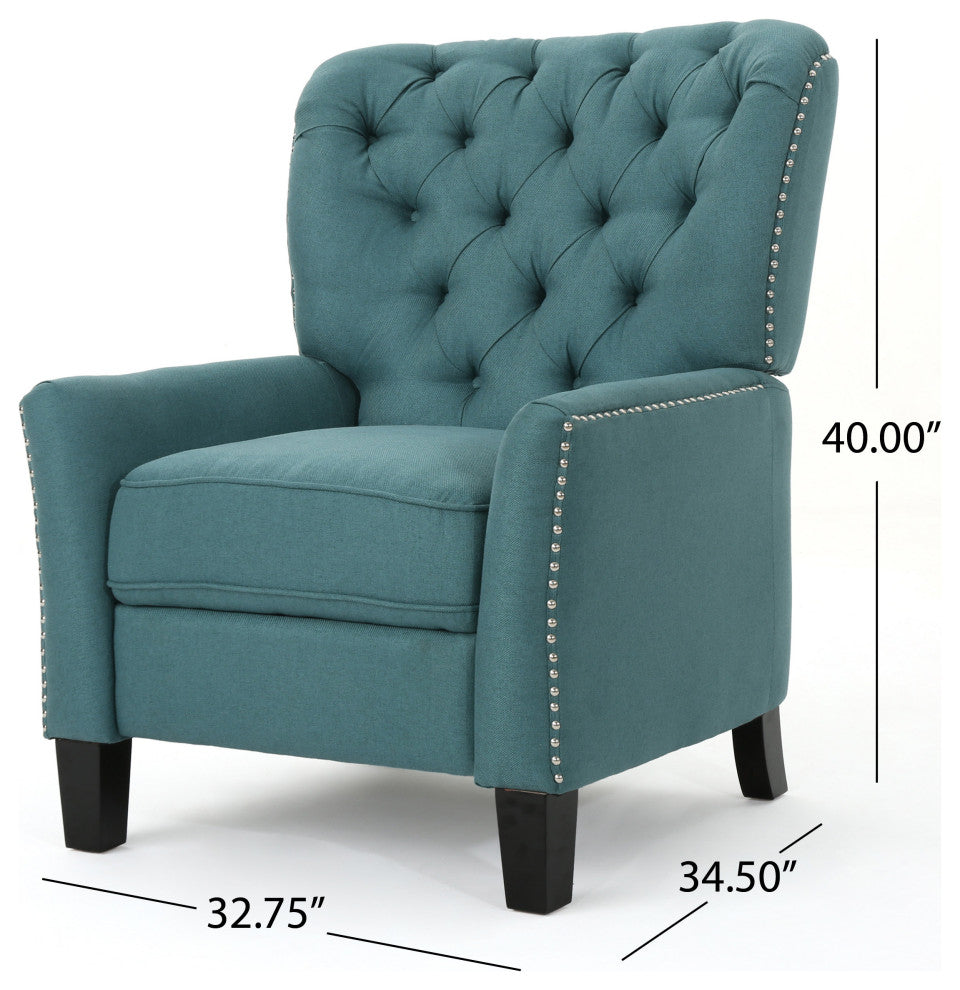 GDF Studio Carlyle Tufted Back Fabric Recliner Armchair, Dark Teal