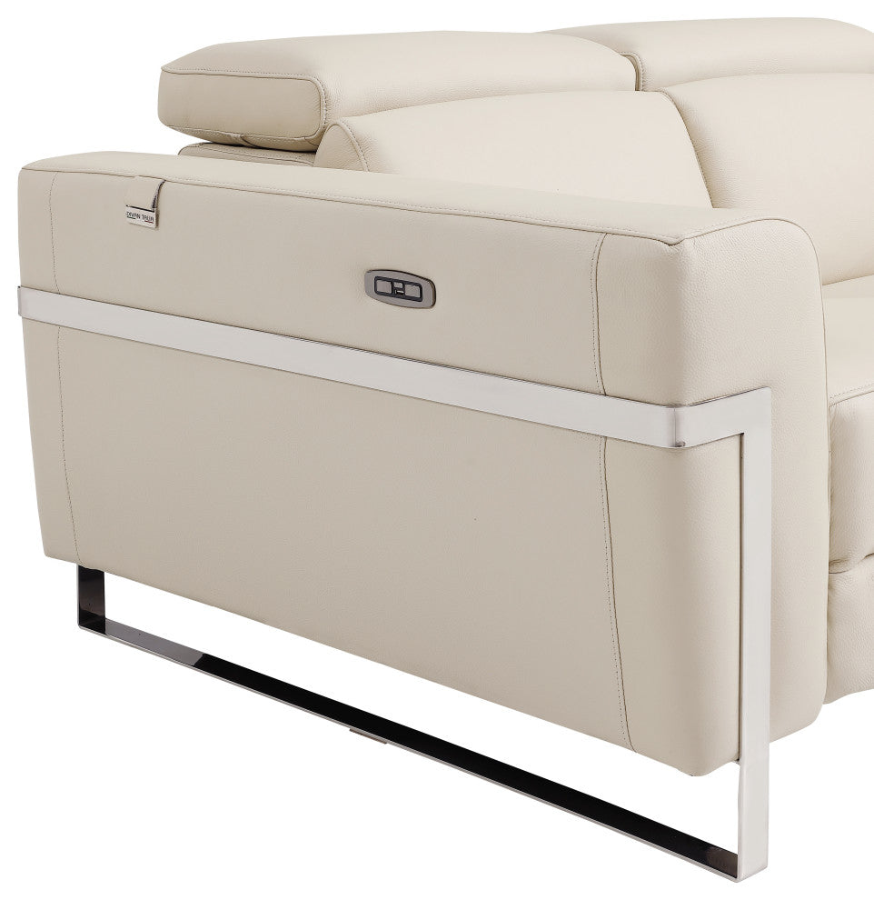 Prato Genuine Italian Leather Modern Loveseat, Beige
