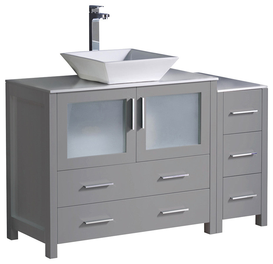 Torino Modern Bathroom Cabinets With Top and Vessel Sink, Gray, 48"