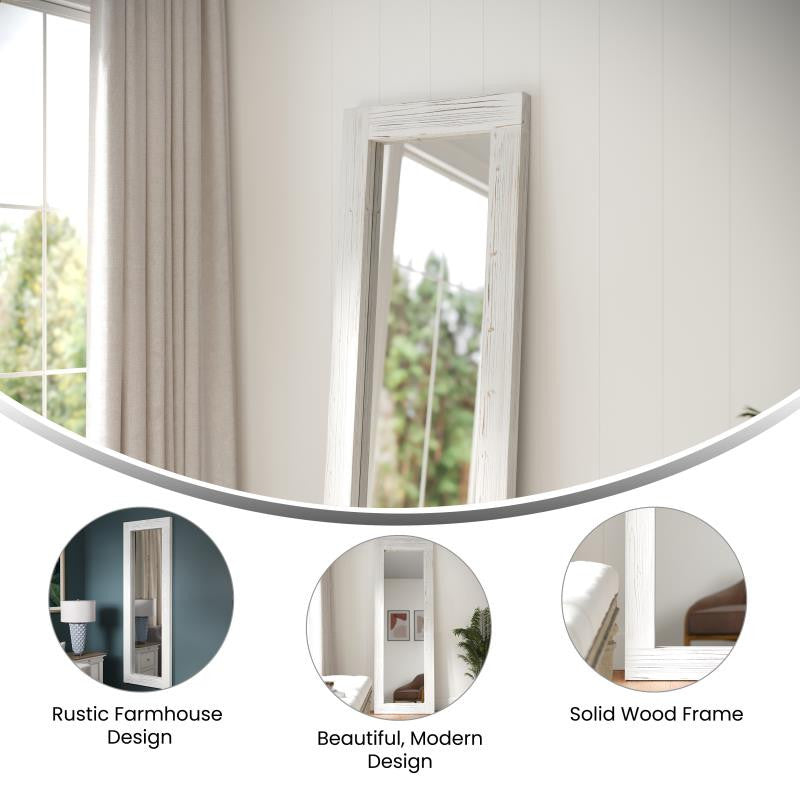 Graham 22x65 Full Length Mirror, Wall Mounted or Wall Leaning, Solid Wood Frame, White Wash