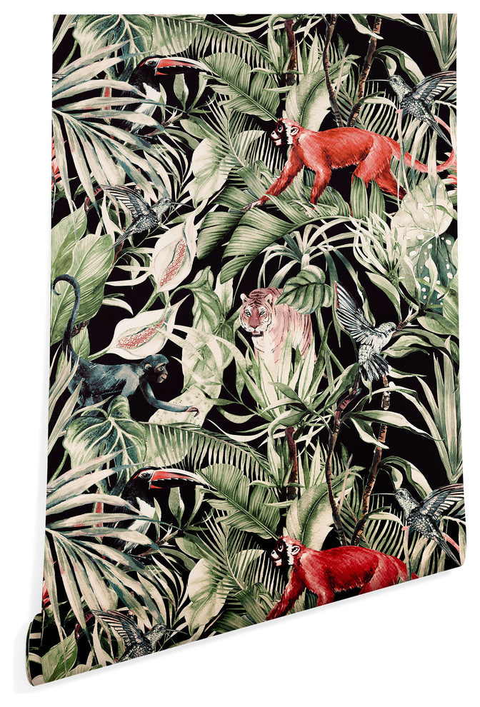 Deny Designs Marta Barragan Camarasa Dark of Jungle Wallpaper, Black, 2'x10'