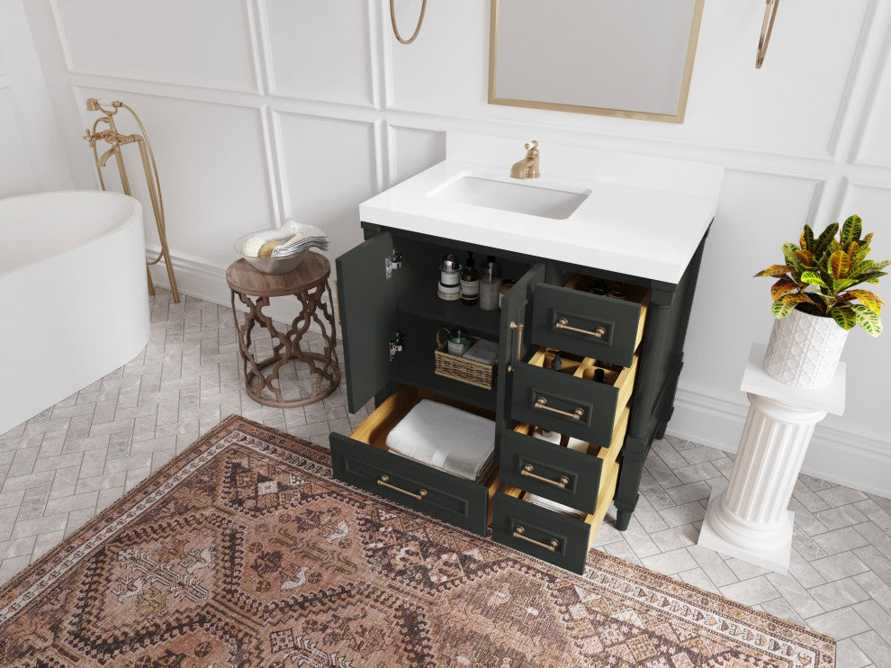 Aberdeen 36 Left Offset Bath Vanity in Black Top 2" Pearl Gray