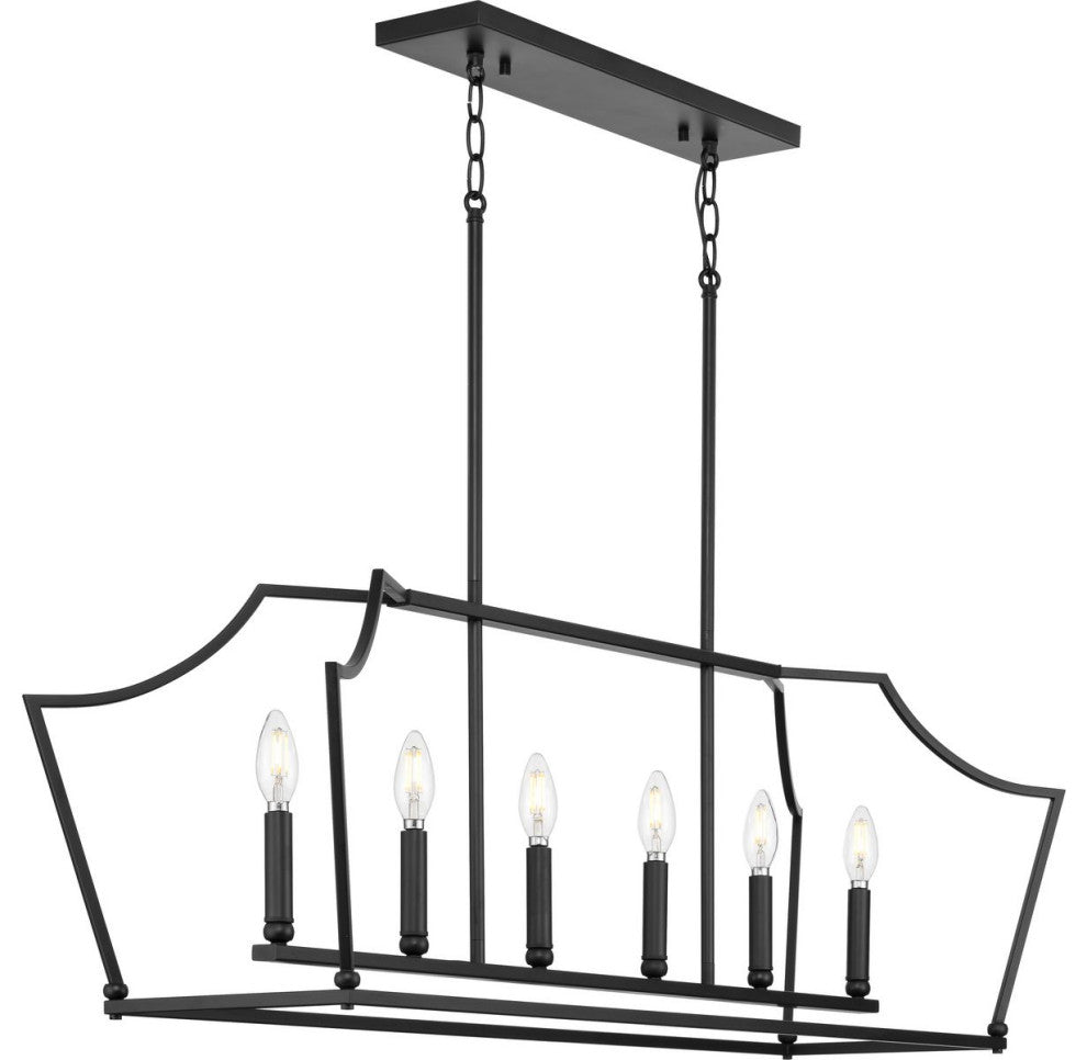 Parkhurst Collection Six-Light Matte Black Linear Island Chandelier Light