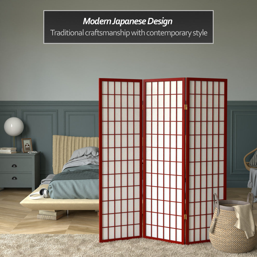 5' Tall Window Pane Shoji Screen, Rosewood, 3 Panels