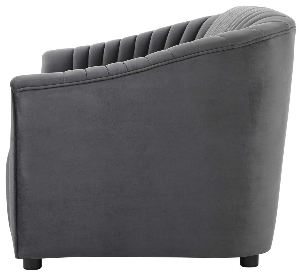 Tufted Loveseat Sofa, Charcoal Gray, Velvet, Modern, Mid Century Lounge