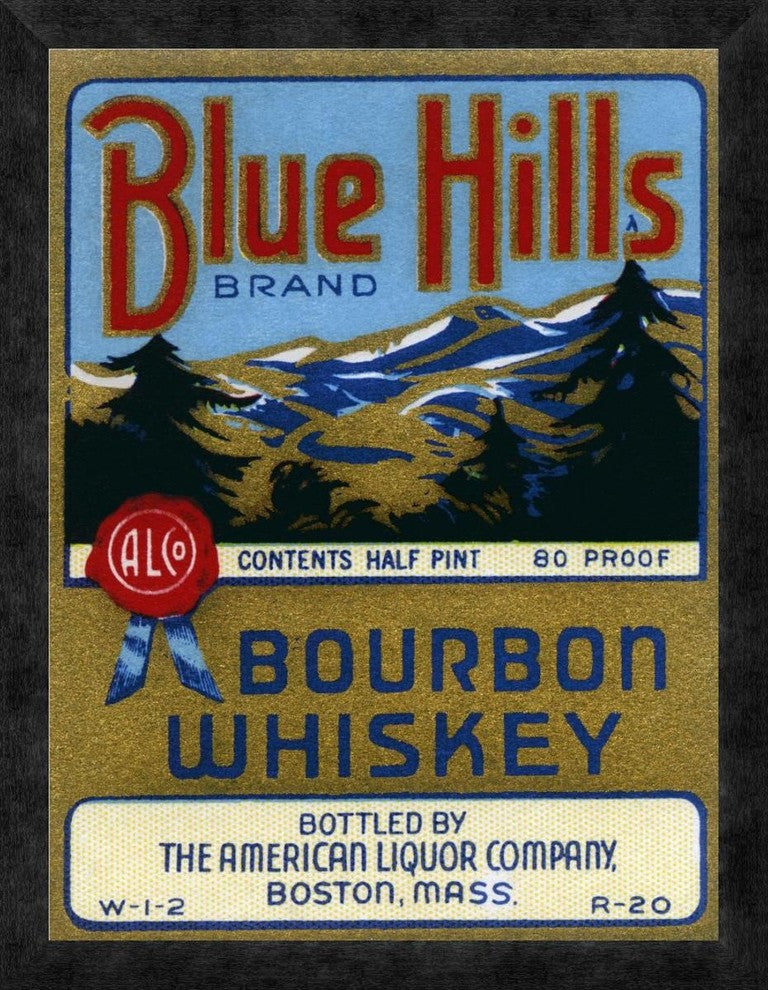 "Blue Hills Bourbon Whiskey"  by Vintage Booze Labels, 19x24"
