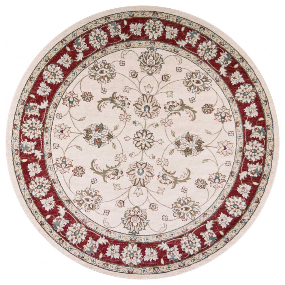 HomeRoots 7' Round Polypropylene Ivory or Red Area Rug