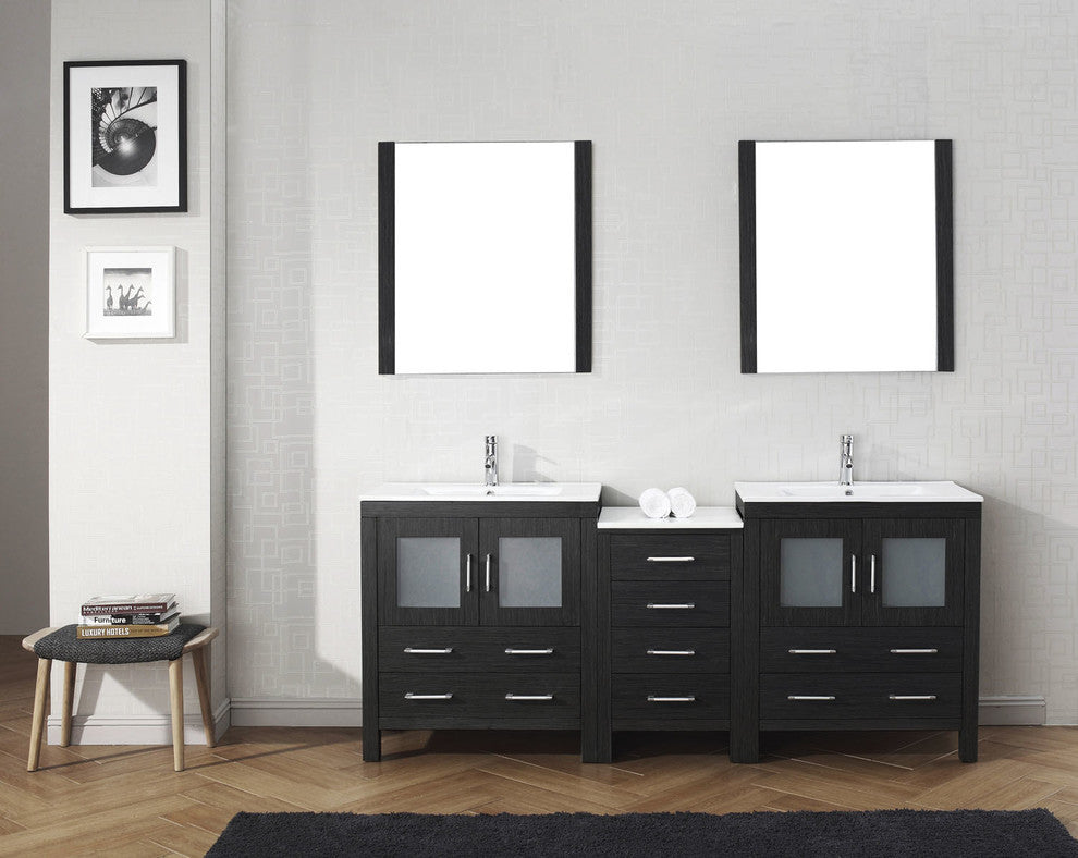 Virtu Dior 78" Double Bathroom Vanity, Zebra Gray, Faucet, Mirrors