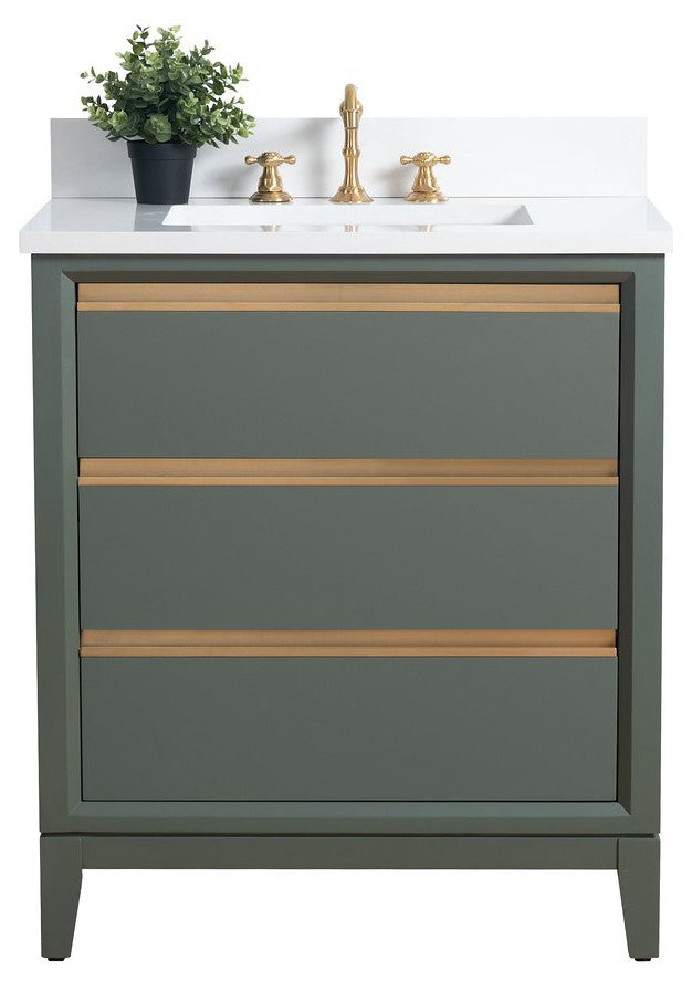 Vanity Art Bathroom Vanity With Sink, Vintage Green, 30" Single