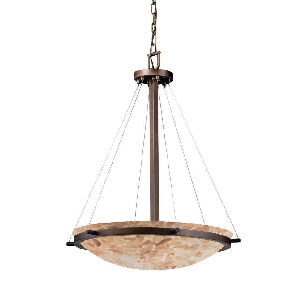 24" Round Pendant Bowl With Ring, Dark Bronze, Alabaster Rocks, LED