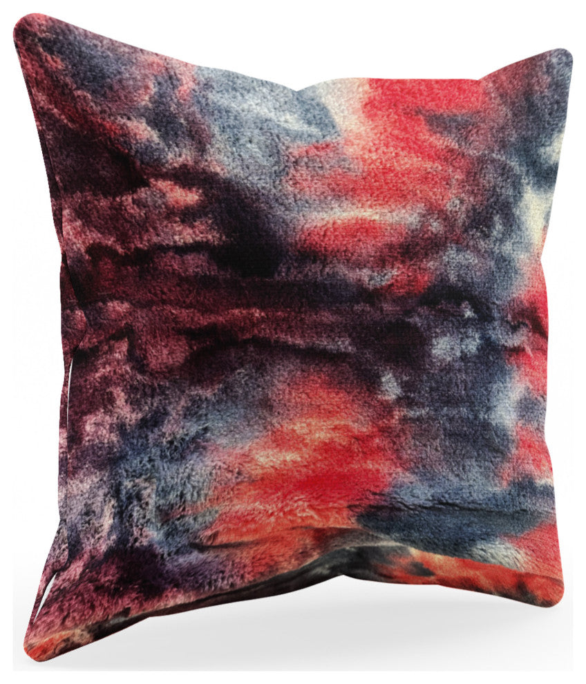 Plutus Blue Red White Fureal Faux Fur Throw Pillow, 20" x 20"