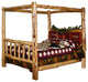 Red Cedar Log Canopy Bookshelf Bed, Queen